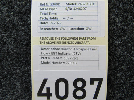 Horizon Aerospace 159751-1 Horizon Aerospace 7790-3 Fuel Flow / EGT Indicator Volts 28