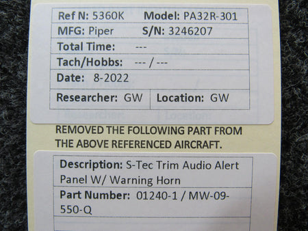 S-Tec 01240-1 / MW-09-550-Q S-Tec Trim Audio Alert Panel W/ Warning Horn