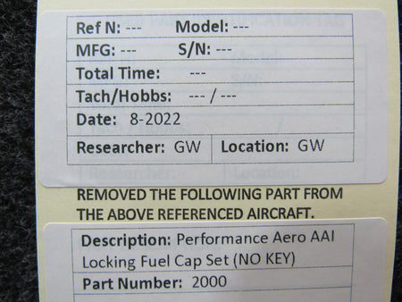 Performance Aero AAI 2000 Performance Aero AAI Locking Fuel Cap Set NO KEY