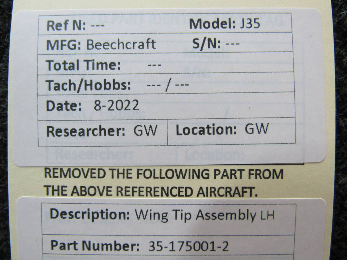Beechcraft Parts 35-175001-2 Beechcraft J35 Wing Tip Assembly LH