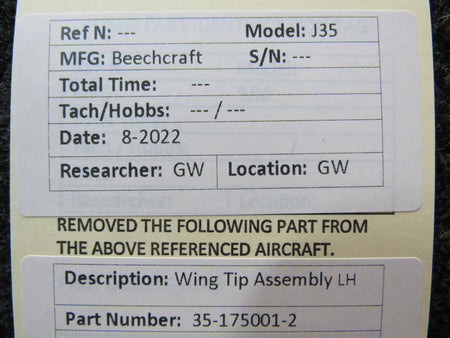 Beechcraft Parts 35-175001-2 Beechcraft J35 Wing Tip Assembly LH