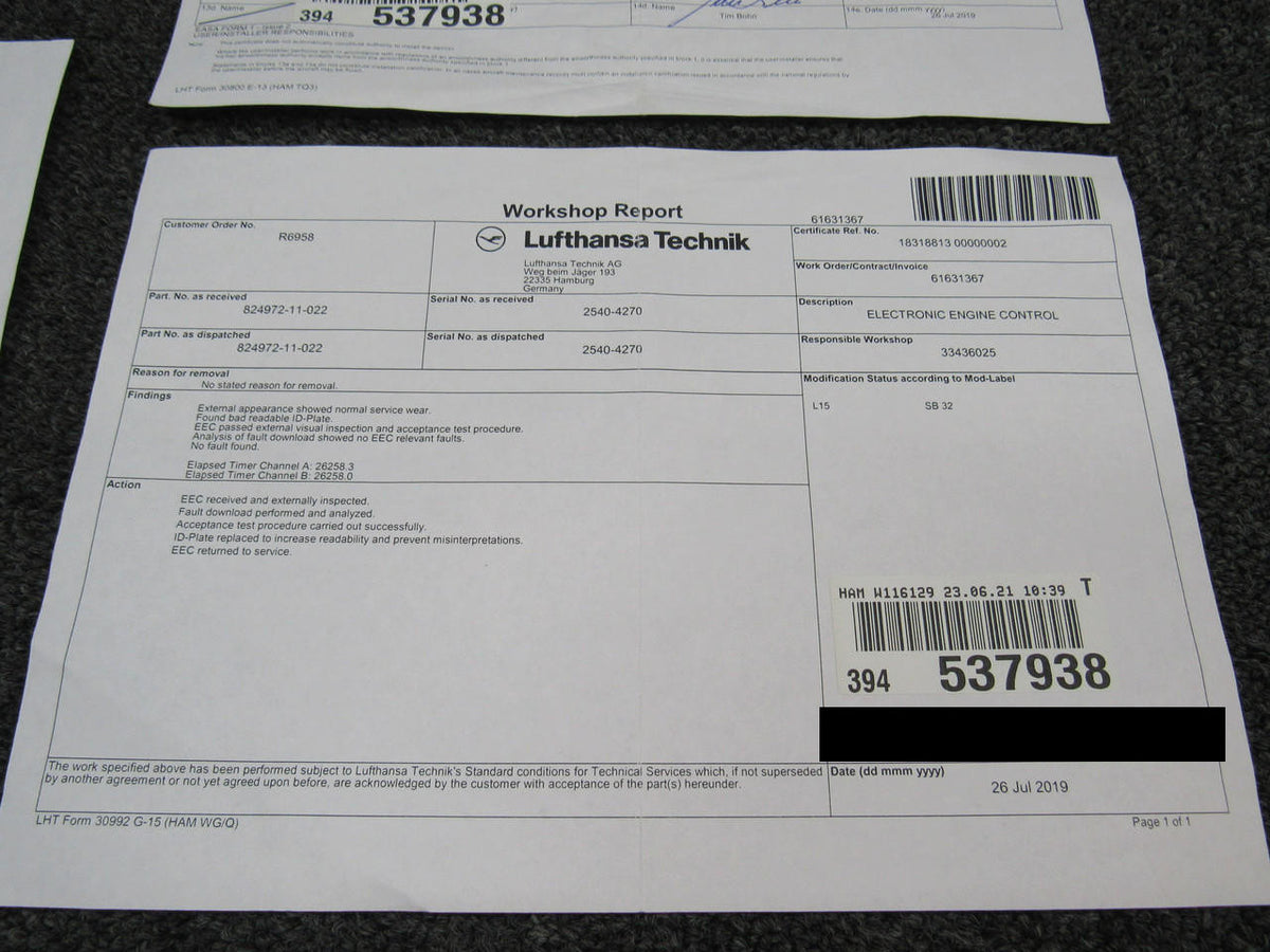 Hamilton Sundstrand 824972-11-022 Hamilton Sundstrand EEC150-40 Electronic Engine Control W/ Form 1