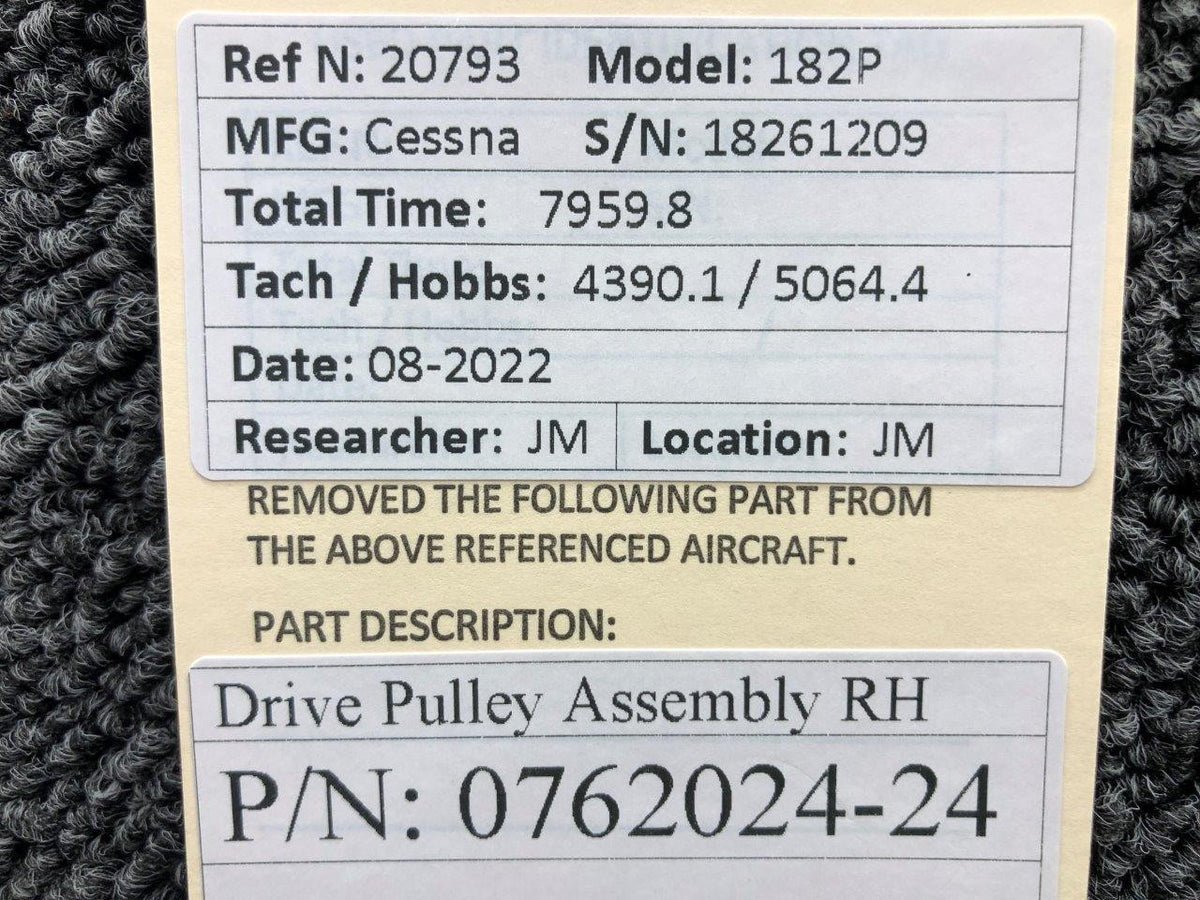 0762024-24 Cessna 182P Drive Pulley Assembly RH BAS Part Sales | Airplane Parts