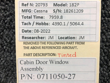 0711050-27 Cessna 182P Cabin Door Window Assembly (Tinted) BAS Part Sales | Airplane Parts