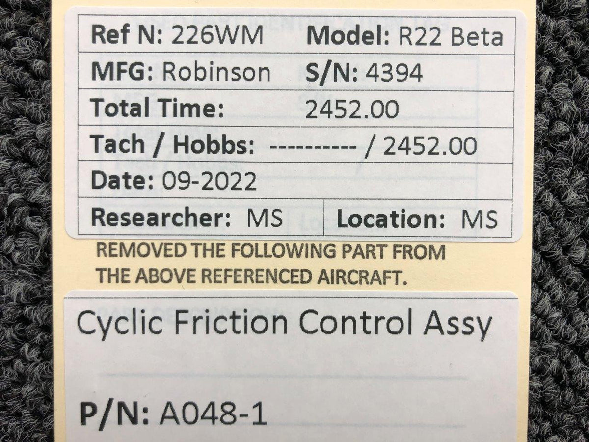 A048-1 Robinson R22 Beta Cyclic Friction Control Assembly BAS Part Sales | Airplane Parts