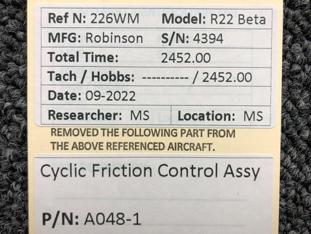 A048-1 Robinson R22 Beta Cyclic Friction Control Assembly BAS Part Sales | Airplane Parts