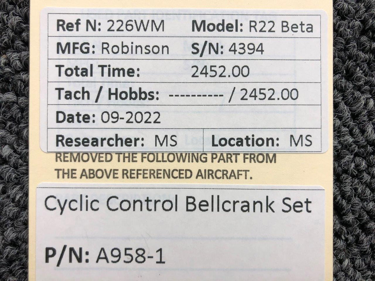 A958-1 Robinson R22 Beta Cyclic Control Bellcrank Set BAS Part Sales | Airplane Parts