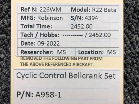 A958-1 Robinson R22 Beta Cyclic Control Bellcrank Set BAS Part Sales | Airplane Parts