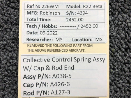 A038-5 / A426-6 Robinson R22 Beta Collective Control Spring Assy W/ Cap & End BAS Part Sales | Airplane Parts
