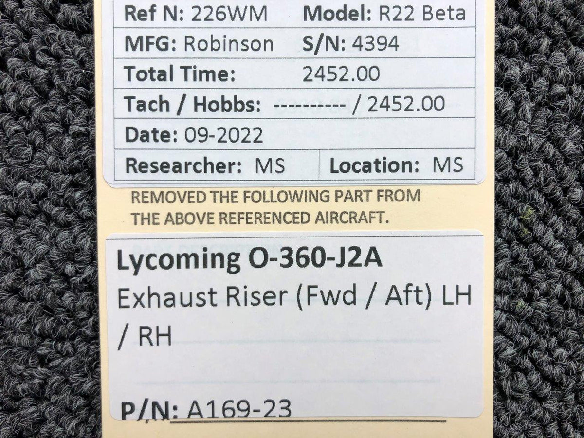 A169-23 Lycoming O-360-J2A Exhaust Riser FWD / AFT LH / RH BAS Part Sales | Airplane Parts