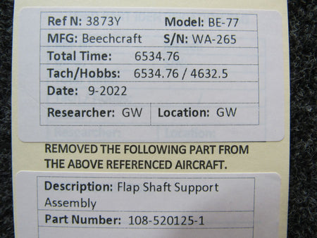 108-520125-1 Beechcraft BE-77 Flap Shaft Support Assembly BAS Part Sales | Airplane Parts