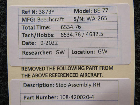 Beechcraft Parts 108-420020-4 Beechcraft BE-77 Step Assembly RH
