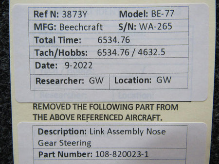 Beechcraft Parts 108-820023-1 Beechcraft BE-77 Link Assembly Nose Gear Steering