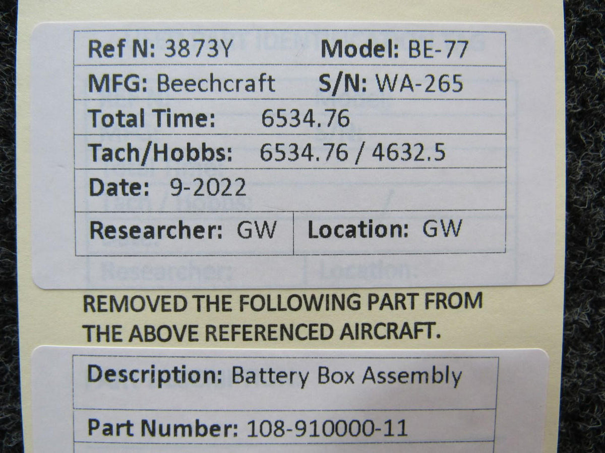 Beechcraft Parts 108-910000-11 Beechcraft BE-77 Battery Box Assembly