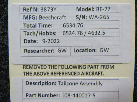 Beechcraft Parts 108-440017-5 Beechcraft BE-77 Tailcone Assembly