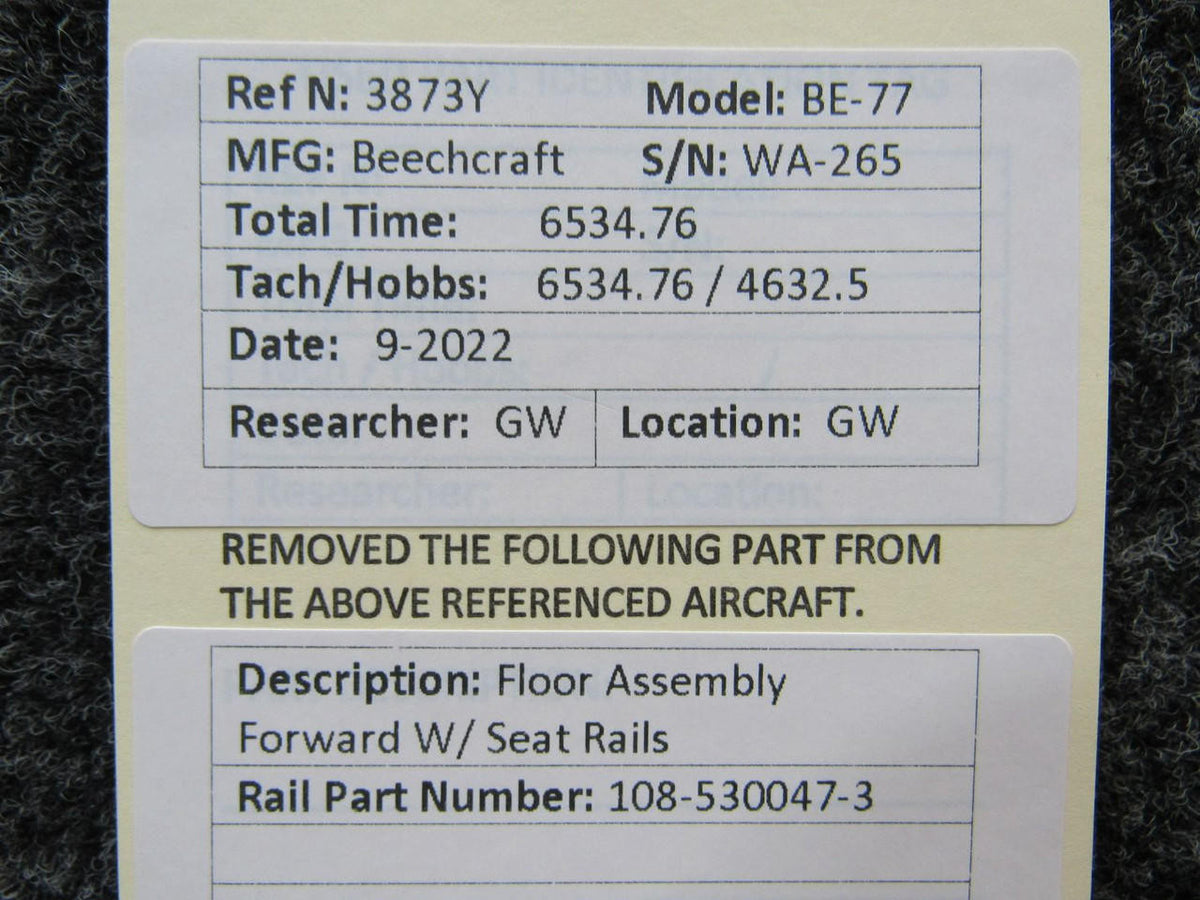 Beechcraft Parts Beechcraft BE-77 Floor Assembly Forward W/ Seat Rails