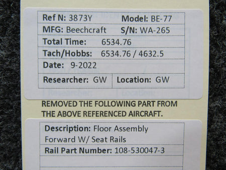 Beechcraft Parts Beechcraft BE-77 Floor Assembly Forward W/ Seat Rails