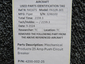 4200-002-25 Mechanical Products Push Circuit Breaker (Amps: 25)