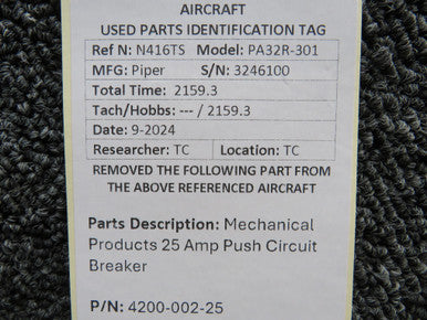 4200-002-25 Mechanical Products Push Circuit Breaker (Amps: 25)