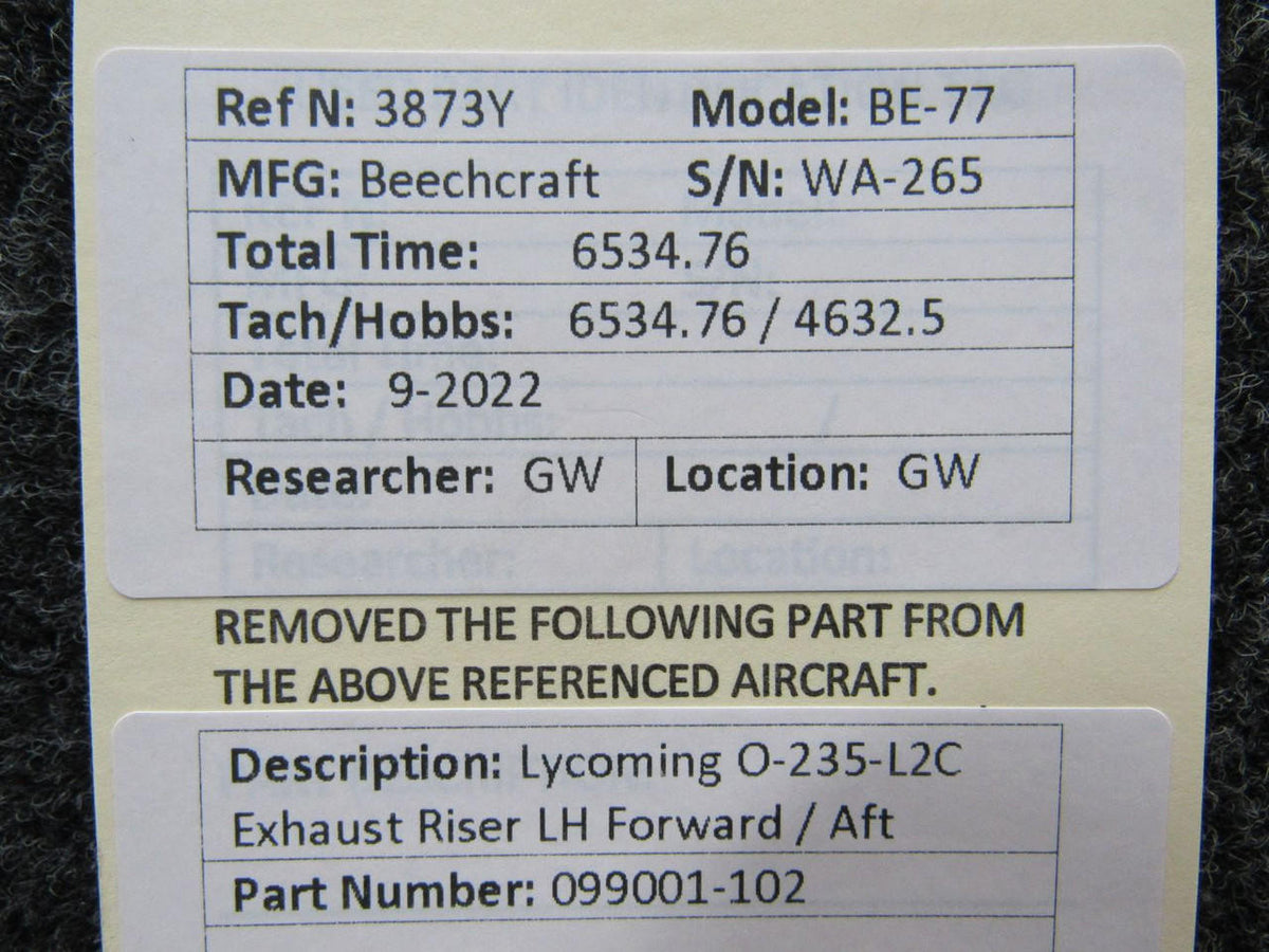 Lycoming Aircraft and Engine Parts 099001-102 Lycoming O-235-L2C Exhaust Riser LH Forward / AFT