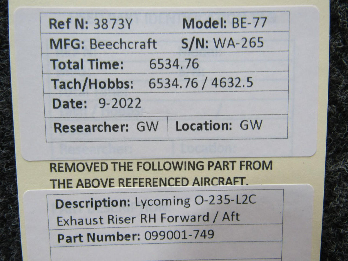 Lycoming Aircraft and Engine Parts 099001-749 Lycoming O-235-L2C Exhaust Riser RH Forward / AFT