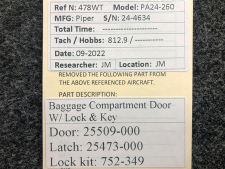 Piper Aircraft Parts 25509-000 Piper PA24-260 Baggage Door Assembly W/ Lock and Key
