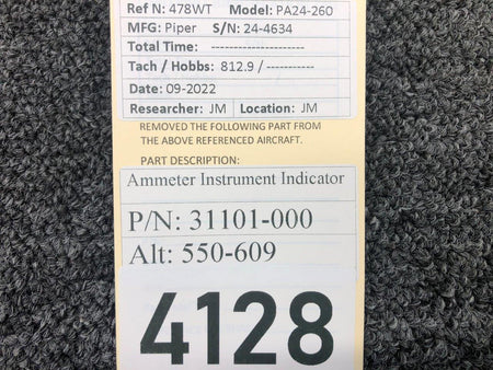 31101-000 (ALT: 550-609) Ammeter Indicator BAS Part Sales | Airplane Parts