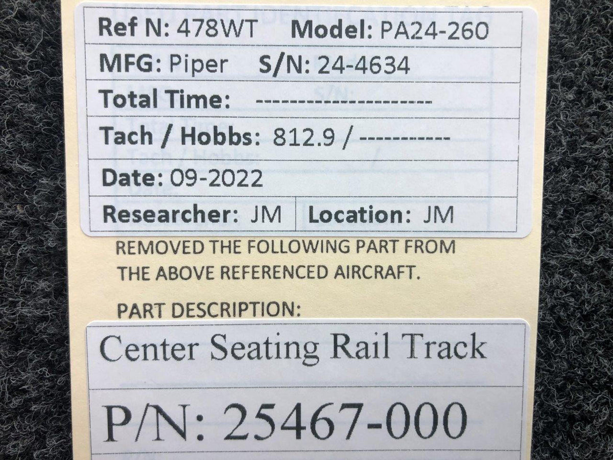 Piper Aircraft Parts 25467-000 Piper PA24-260 Center Seating Rail Track
