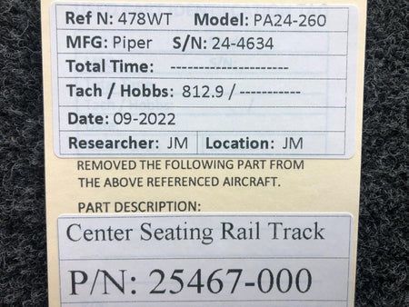 Piper Aircraft Parts 25467-000 Piper PA24-260 Center Seating Rail Track