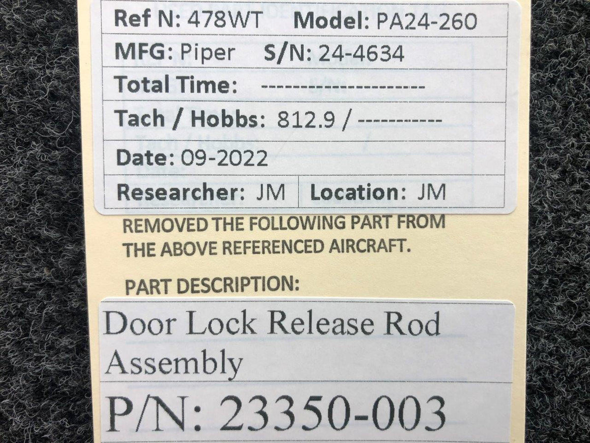 Piper Aircraft Parts 23350-003 Piper PA24-260 Door Lock Release Rod Assembly