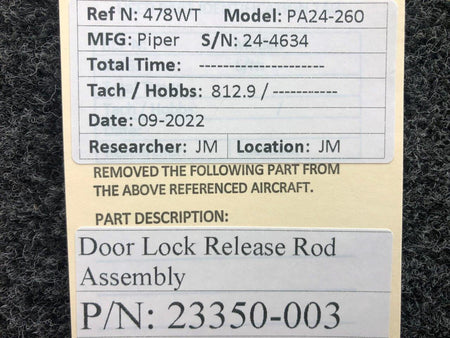 Piper Aircraft Parts 23350-003 Piper PA24-260 Door Lock Release Rod Assembly