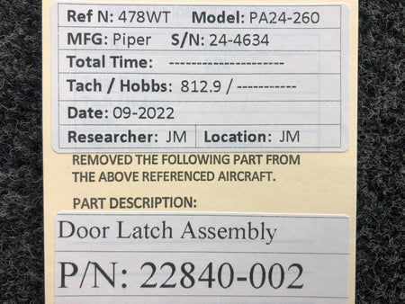 Piper Aircraft Parts 22840-002 Piper PA24-260 Door Latch Assembly