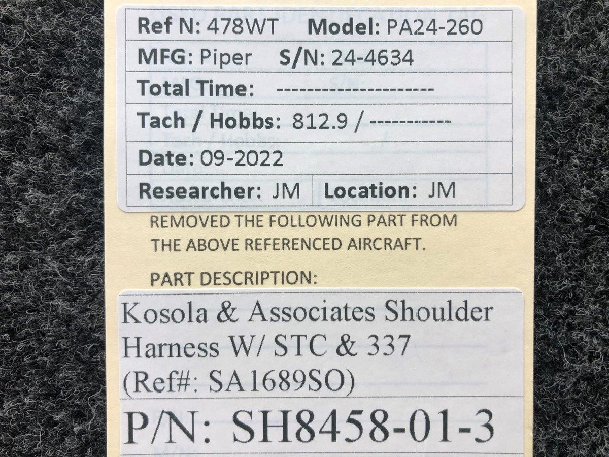 Kosola and Associates SH8458-01-3 Kosola and Associates Shoulder Harness Assembly W/ STC and 337