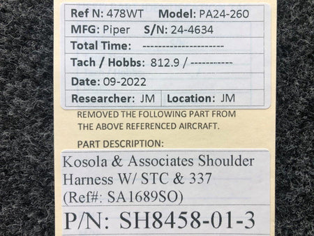 Kosola and Associates SH8458-01-3 Kosola and Associates Shoulder Harness Assembly W/ STC and 337
