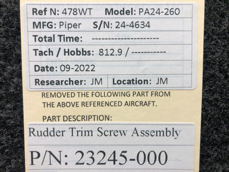 23245-000 Piper PA24-260 Rudder Trim Screw Assembly BAS Part Sales | Airplane Parts