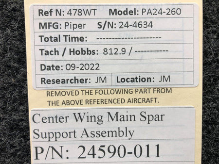 24590-011 Piper PA24-260 Center Wing Main Spar Support Assembly BAS Part Sales | Airplane Parts