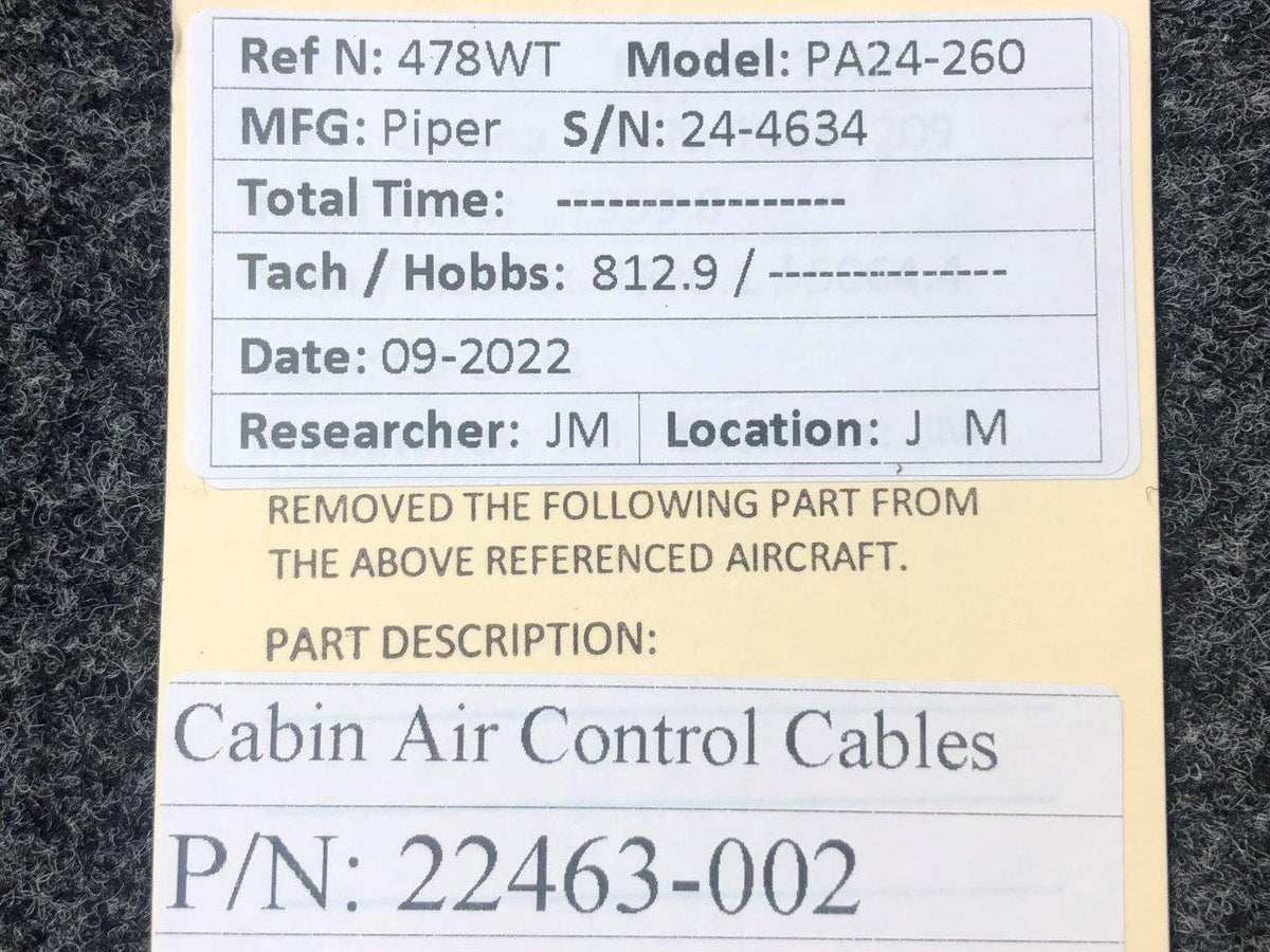 Piper Aircraft Parts 22463-002 Piper PA24-260 Cabin Air Control Cables