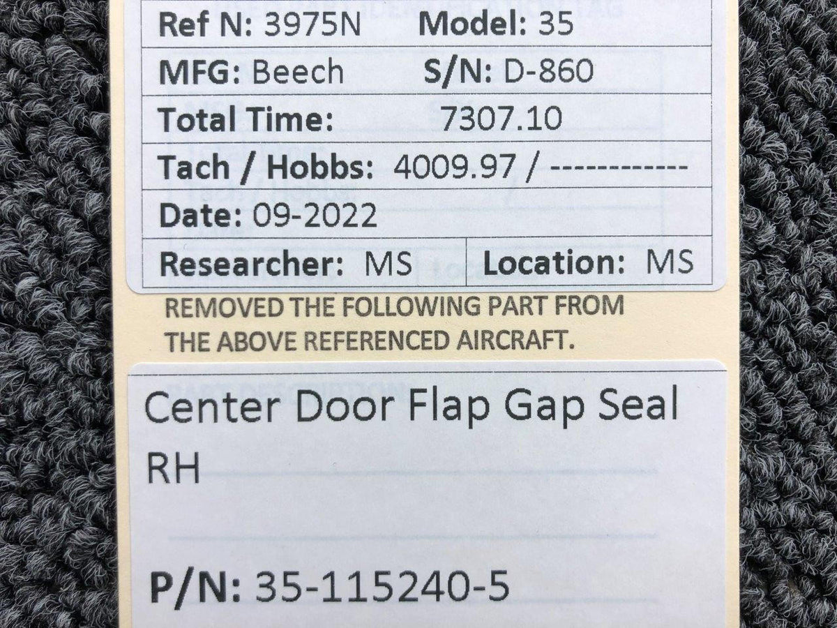 Beechcraft Parts 35-115240-5 Beechcraft 35 Center Door Flap Gap Seal RH