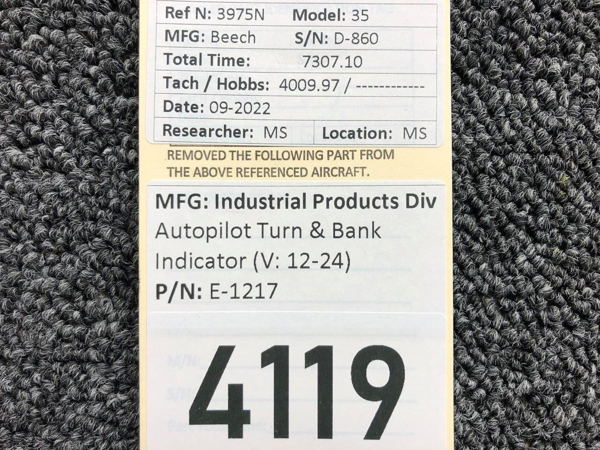 Industrial Products E-1217 Industrial Products Division Autopilot Turn and Bank Indicator 12-24V