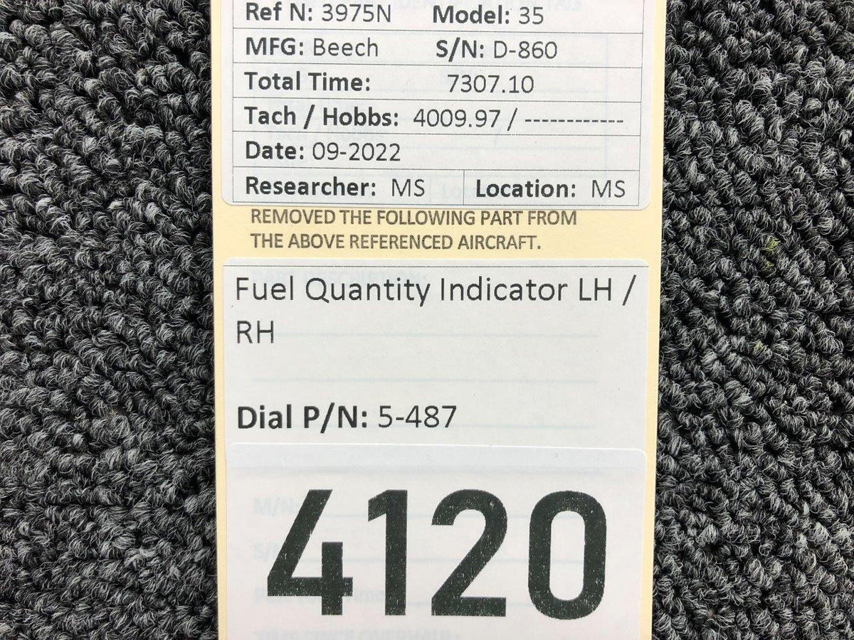 Beechcraft Parts 5-487 Beechcraft 35 Fuel Quantity Indicator LH / RH