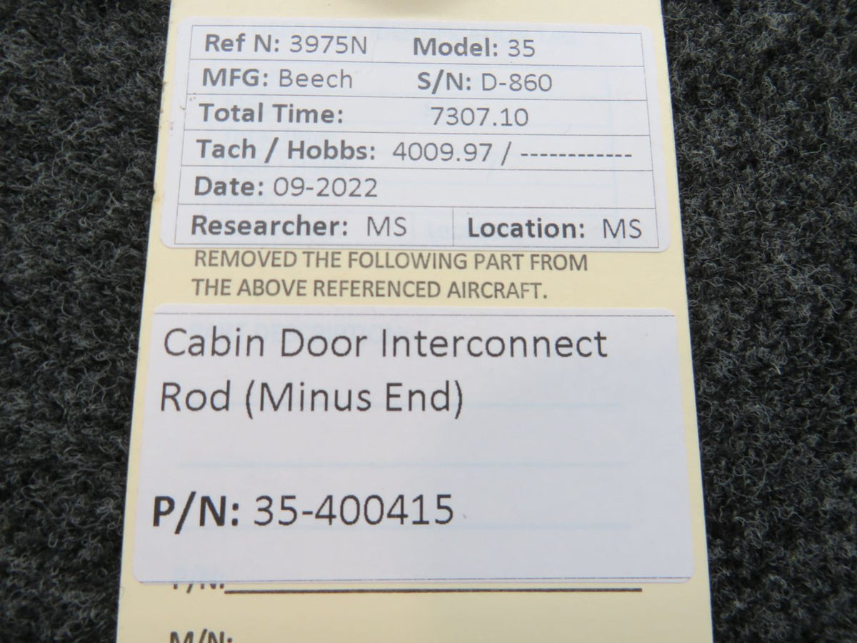 35-400415 Beechcraft 35 Cabin Door Interconnect Rod (Minus End) BAS Part Sales | Airplane Parts