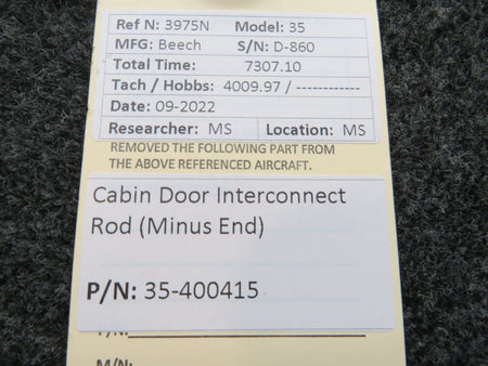 35-400415 Beechcraft 35 Cabin Door Interconnect Rod (Minus End) BAS Part Sales | Airplane Parts