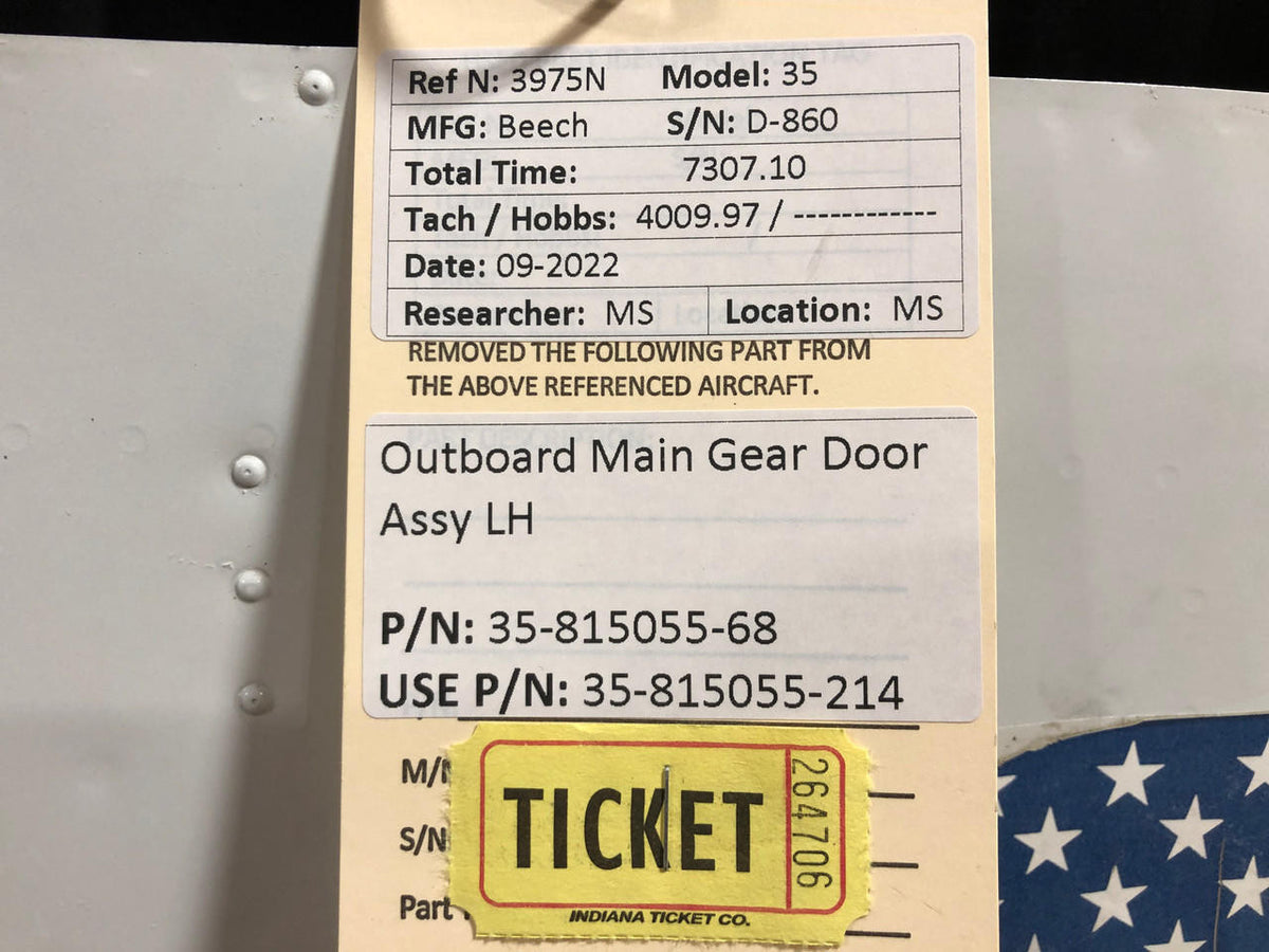 Beechcraft Parts 35-815055-68 USE 35-815055-214 Beech 35 Outboard Main Gear Door Assy LH