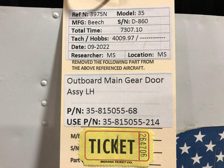 Beechcraft Parts 35-815055-68 USE 35-815055-214 Beech 35 Outboard Main Gear Door Assy LH