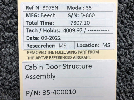 Beechcraft Parts 35-400010 Beechcraft 35 Cabin Door Structure Assembly Minus Internals