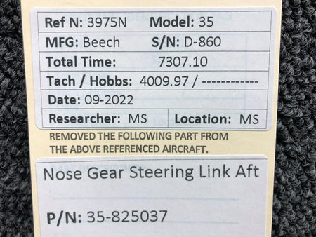 Beechcraft Parts 35-825037 Beechcraft 35 Nose Gear Steering Link AFT