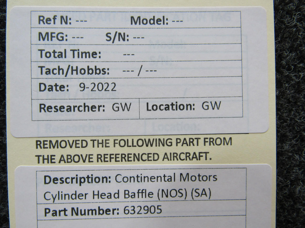 Continental Motors 632905 Continental Cylinder Head Baffle NEW OLD STOCK SA