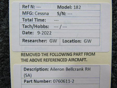 Cessna Aircraft Parts 0760611-2 Cessna 182 Aileron Bellcrank RH SA