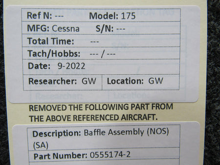 Cessna Aircraft Parts 0555174-2 Cessna 175 Baffle Assembly NEW OLD STOCK SA