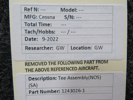 Cessna Aircraft Parts 1243026-1 Cessna Tee Assembly NEW OLD STOCK SA